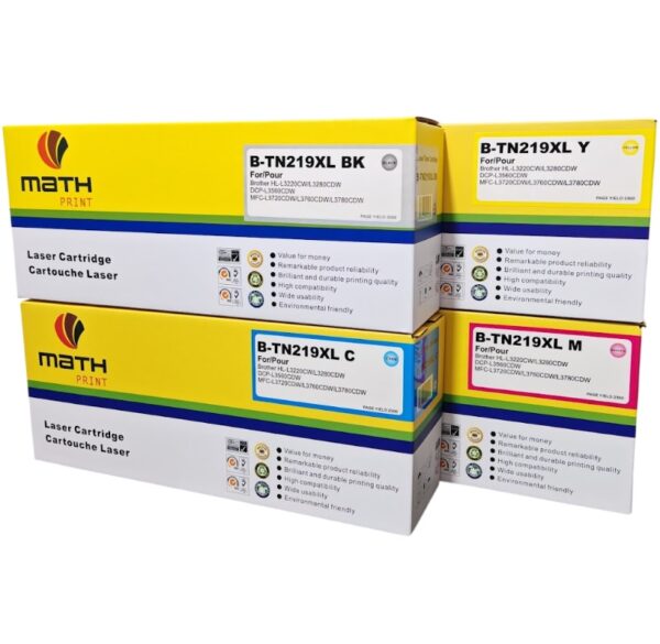 Pack de 4 Toneres TN219XL CMYBK compatible negro y color. Hasta 3,000 páginas en negro y 2,300 en color. para impresoras Brother DCP-L3560CDW, MFC-L3760CDW