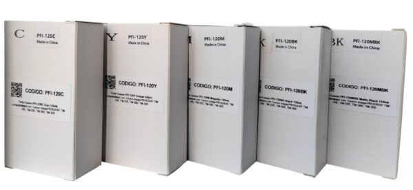 Compra Kit de Tintas Genéricos Canon PFI-120 130ml. 5 colores para plotter Canon imagePROGRAF TM-200, TM-205, TM-300 y TM-305. ahorro en impresión.