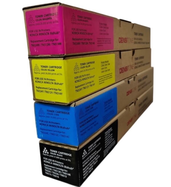 Kit de Tóneres Konica Minolta TN324 / TN512 / TN514. Compatible con Bizhub C258, C308, C368, C454, C554, C458, C558 y C658. Alta calidad y ahorro.