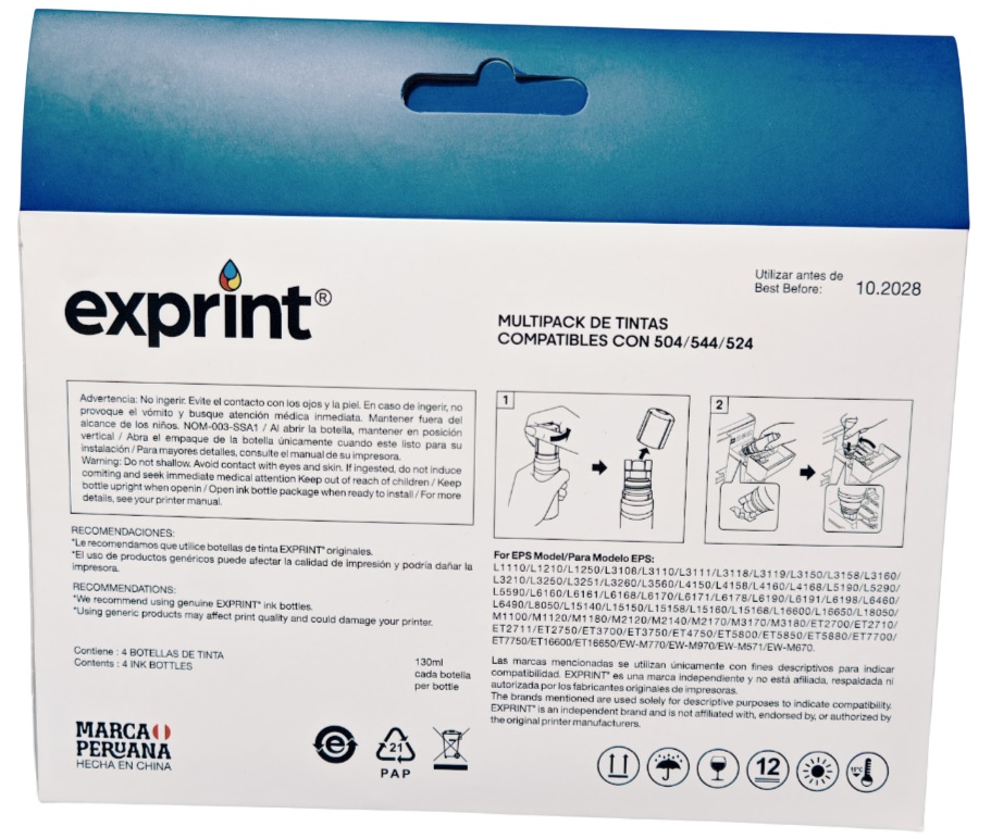 Kit de Tintas Epson T544 T504 T524 Compatible 130ml